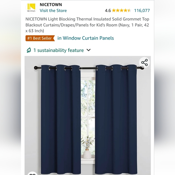 *set of 4 panels (2 pair)* EUC navy curtains, 42 x 63in - Picture 4 of 9